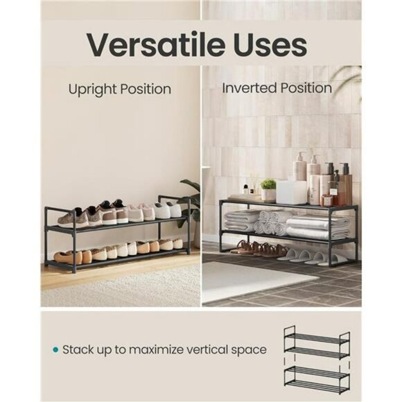 SONGMICS 2 Tier Stackable Shoe Rack Metal Shoe Organizer Entryway Storage - Picture 3 of 5